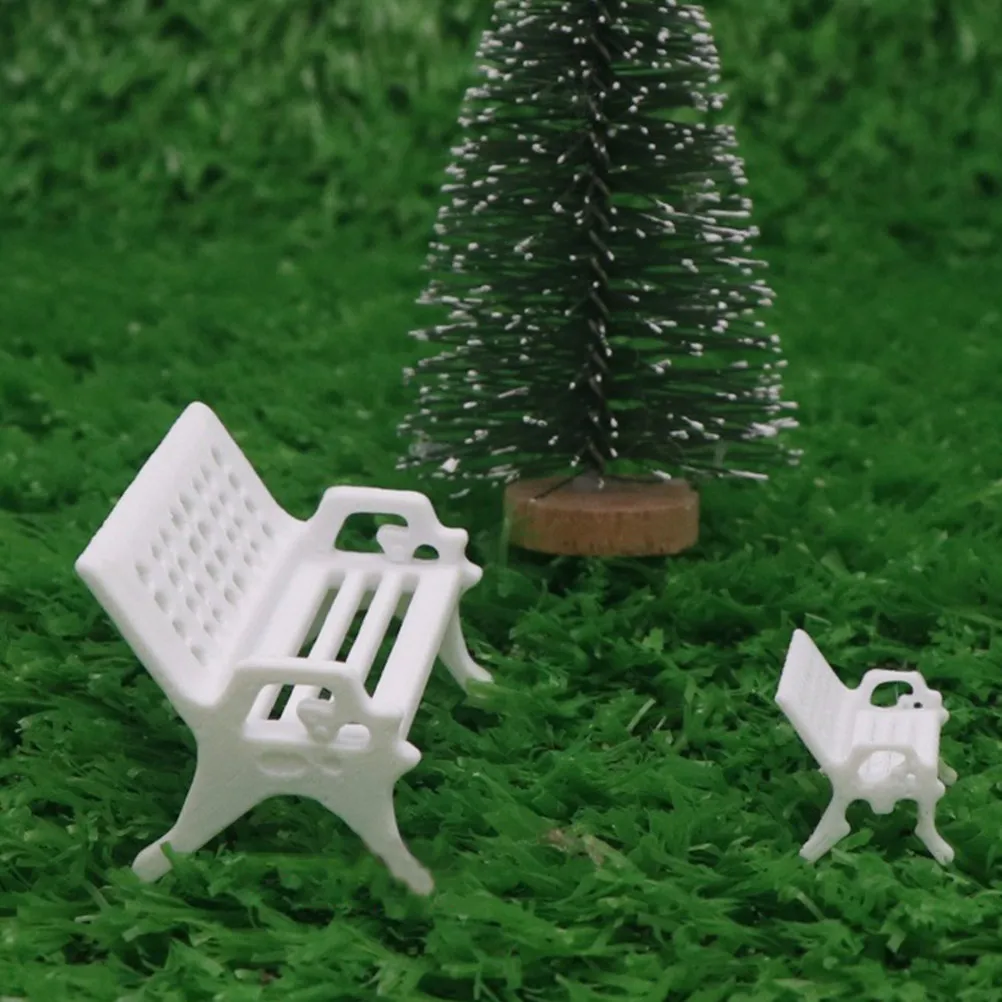 6Pcs Miniature Plastic Bench Style Chair Lifelike Desktop Background Ornament for Dollhouse Living Room Fairy Garden Mini