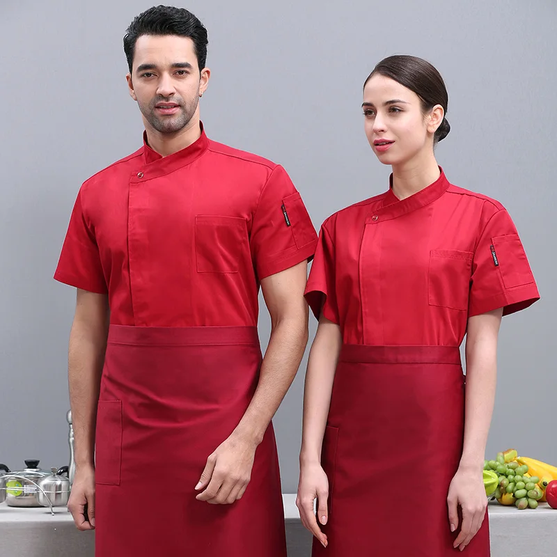 Camisa de Chef con botones para hombre, ropa de cocinero Unisex, uniforme de cafetería, panadería, Catering, trabajo, color negro, Verano