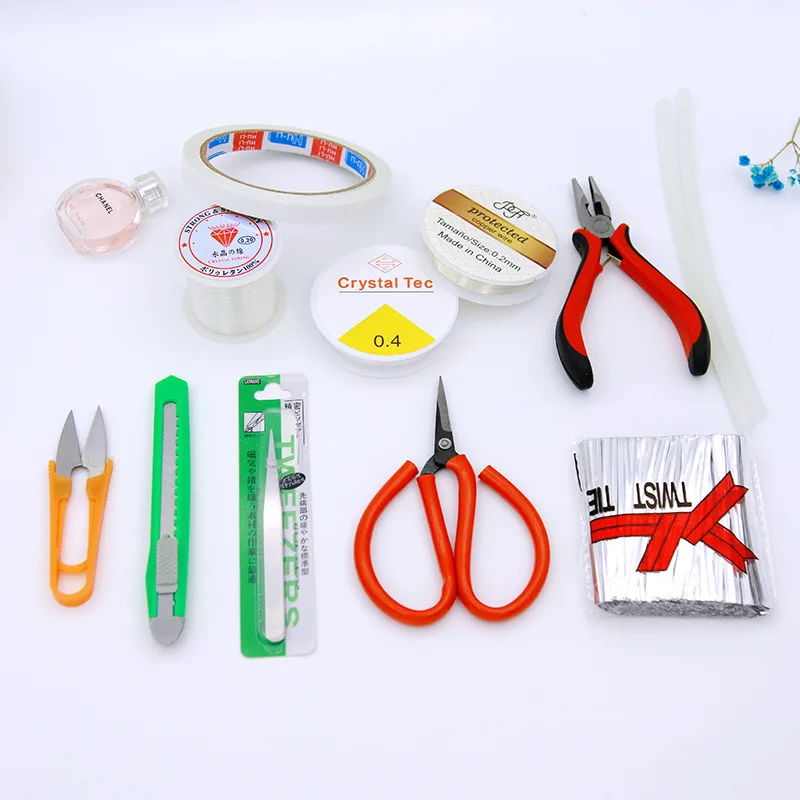 Pliers DIY Jewelry Tools for Beading, Bead Capping Pliers, Scissors, Copper Wire, Elastic Thread, and Fishing Line Material Kit