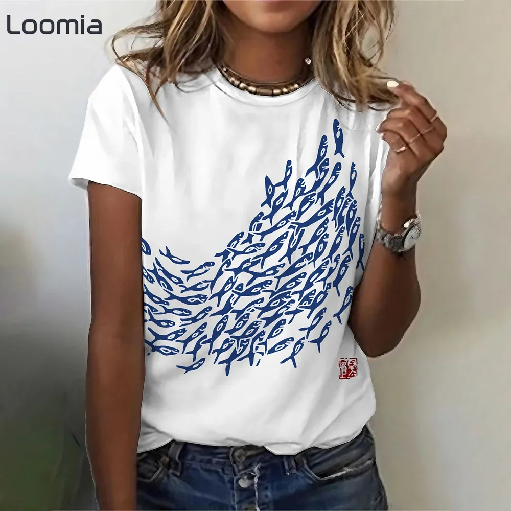امرأة ملابس الصيف قمة الموضة المرأة Harajuku الشارع قصيرة الأكمام تي شيرت جديد الحيوان الجرافيك تي شيرت امرأة الملابس س الرقبة