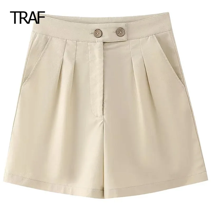 

TRAF Cotton Blended Shorts Women Shorts Spring Summer 2024 Mid Waist Shorts Korean Style Pants Elegant Women's Shorts Novelties