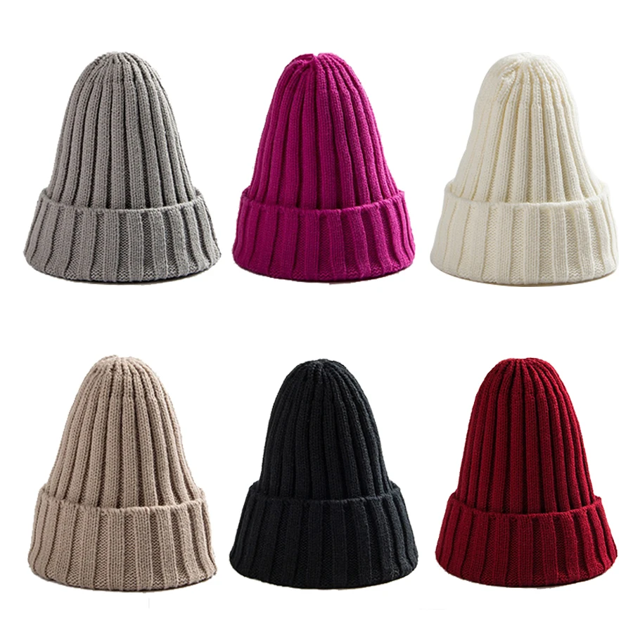 Solid Color Baby Skullies Beanie Winter Warm Kids Knitted Hat 1-4year Boy Girl Children Pullover Cap Thick Woolen Crochet Bonnet