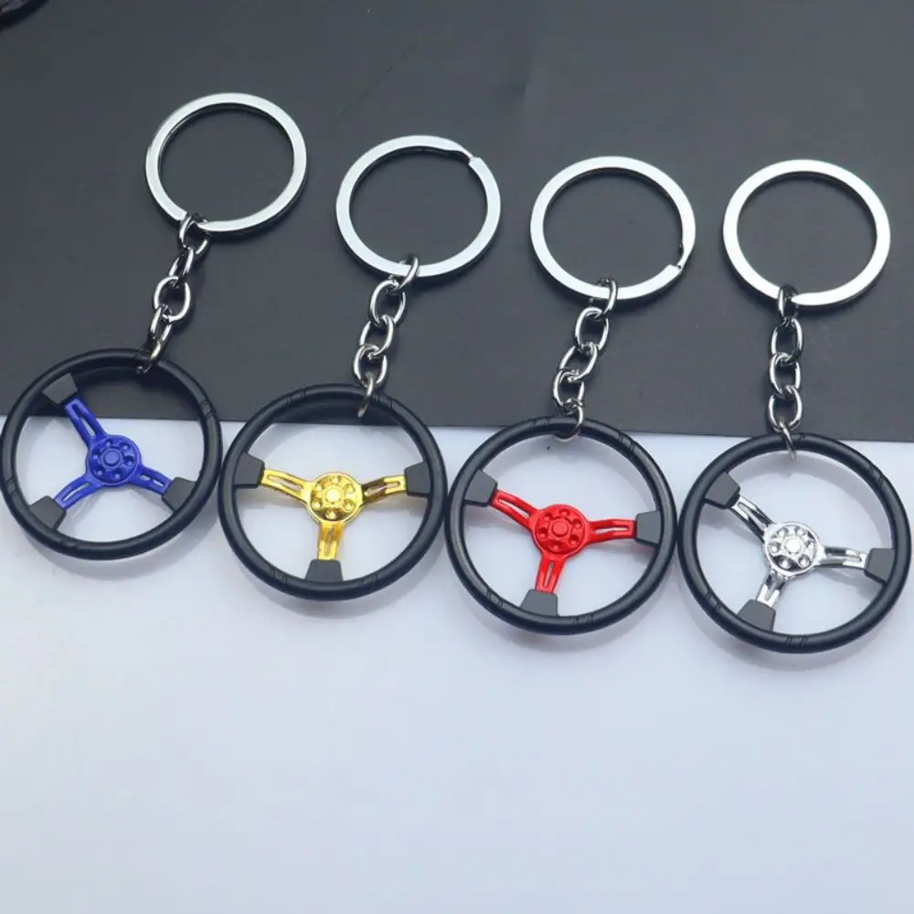 Simulation Car Wheel Racing Steering Wheel Keychain 3D Auto Parts Model Car Steering Wheel Keychain Creative Zinc Alloy