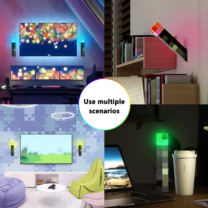 MC Game Torch Light Brownstone LED Night Light USB Rechargeable Bedroom Decoration Table Lamp Gift Lamp for Kids Bedside Lamp