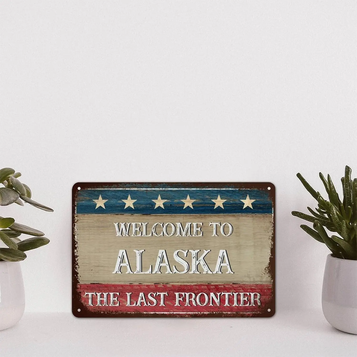 Welcome to Alaska The Last Frontier Vintage Aluminum Plaque Alaska Metal Tin Sign Wall Decoration 8x12in for Cafe Coffee Bars Re