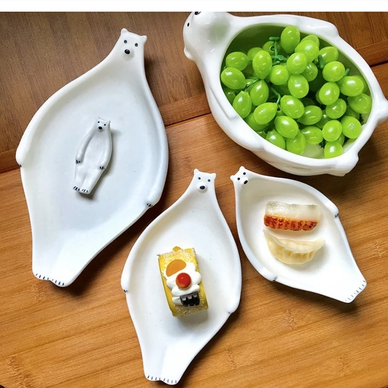 Japanese polar bear ceramic plate Cute children's dinner Breakfast Fruit bowl home snack dessert