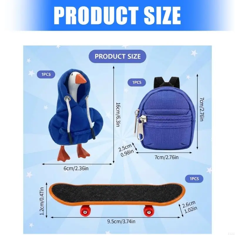 Figurine Outfit Set for 17.8cm Displays, 3 Piece Mini Top Bag and Finger Board Set for Shelf and Desk Styling Use KXRE