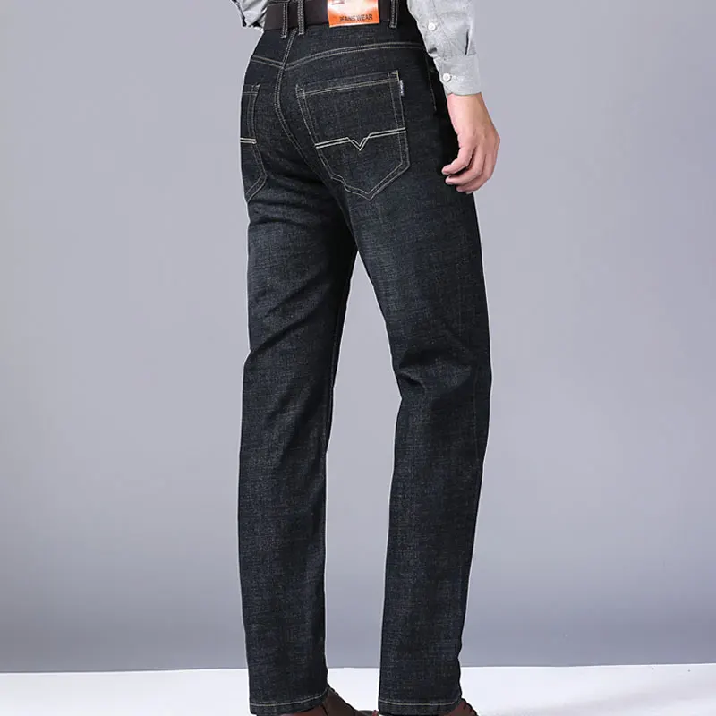 Business Casual Straight Jeans Commuter Men's Clothing Elastic All-match Button Zipper 2024 Spring Autumn New Mid Waist Trousers