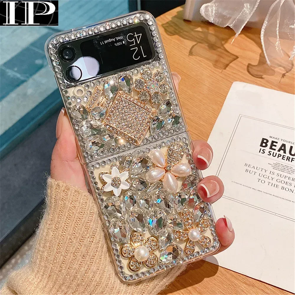 

Чехол для Samsung Galaxy Z Flip 5 3 5G Z Flip3 Zflip3, прозрачные чехлы для телефонов, чехол со стразами, прозрачный чехол для телефона Kilifi Coque