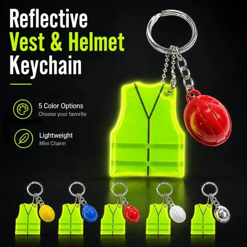 Reflective Safety Vest and Helmet Shaped Keychain, Night Visibility Pendant for Backpack, Luggage and Sports Use