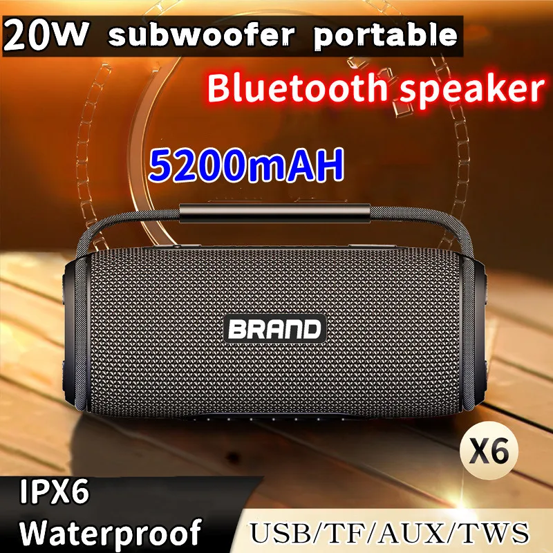 

Outdoor Portable PX6 Waterproof Bluetooth Speaker Wireless 20W High-power Subwoofer TWS Interconnected TF Card Player Sound Box