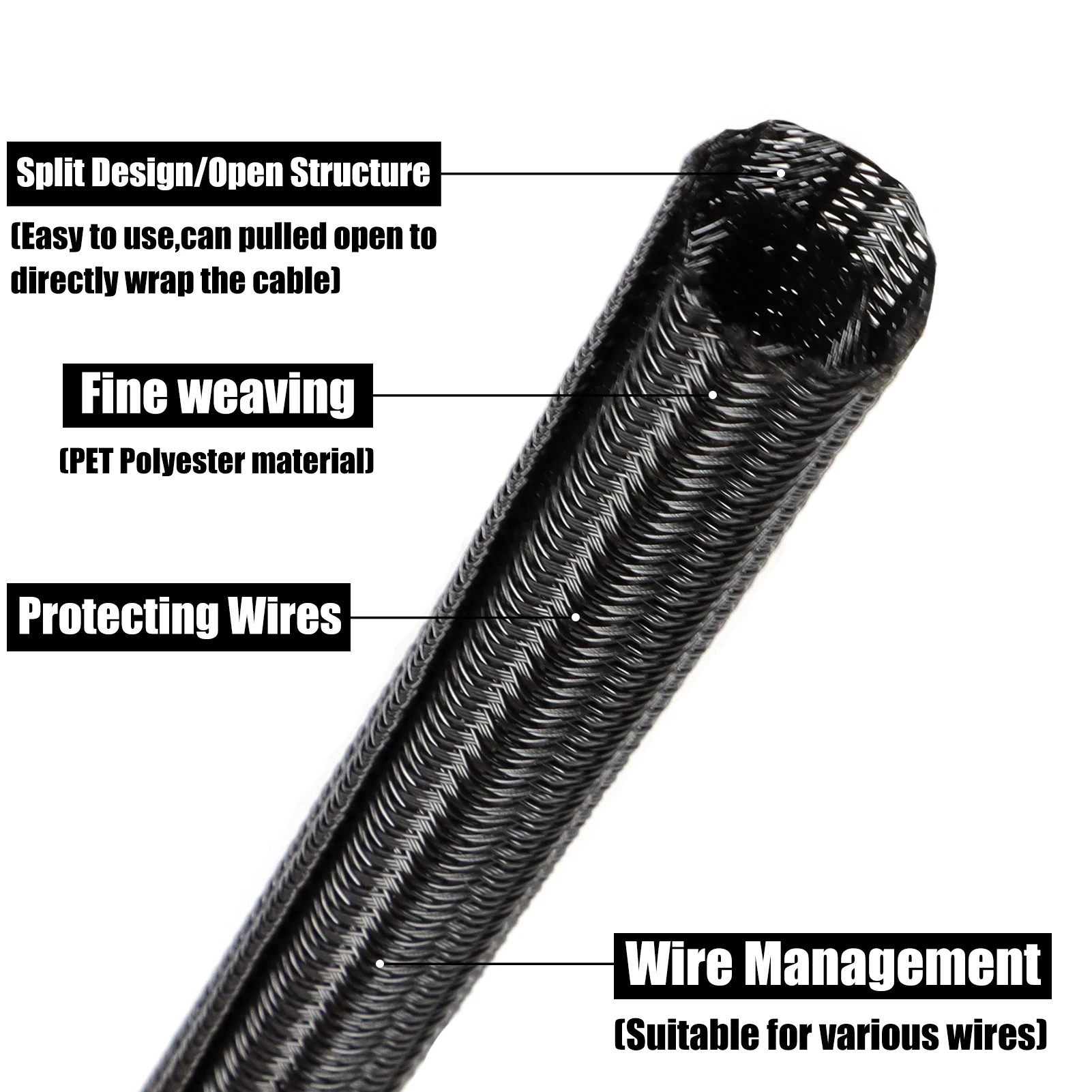 1/3/5/10M PET Self winding braided sleeve elastic wire and cable protection sleeve, flame retardant throwing and threading