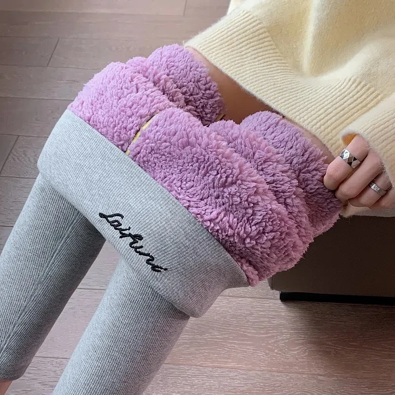 Super Warm Women Lambswool Leggings Casual Fleece Liner Winter Skinny Pants Snow Wear Thicken Capris Cotton Gym Ankle Trousers