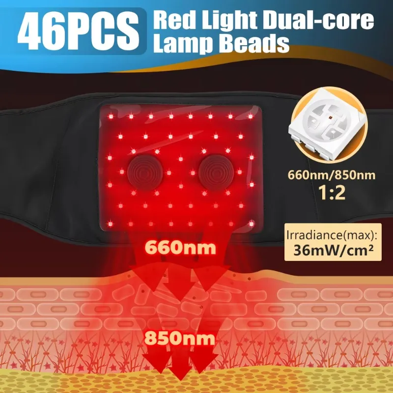 660Nm & 850nm New Design Electric Abdominal Massage Hot Compress Massage Red Light Therapy Waist Massager Belt