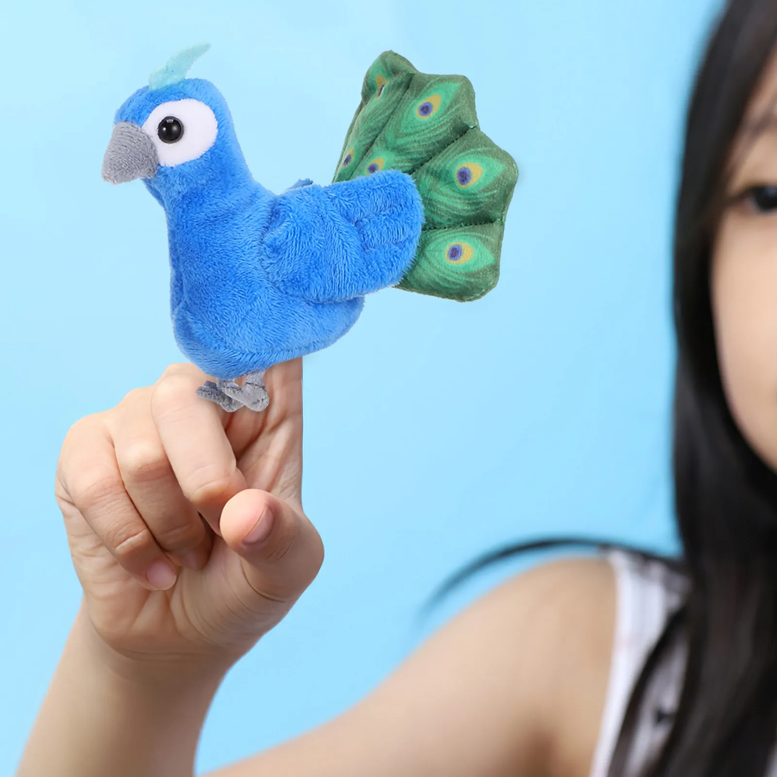 Adorable Mini Peacock Finger Puppet Bright Color Detailed Design Portable Storytelling Tool for Kids Interactive Play Learning