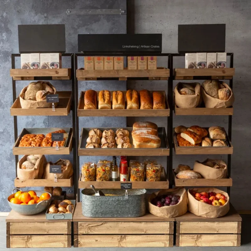 custom.Large-Capacity Display Space Wooden Three Rows Multi-Tier Stand Grocery Fruit Vegetable Stand Rack