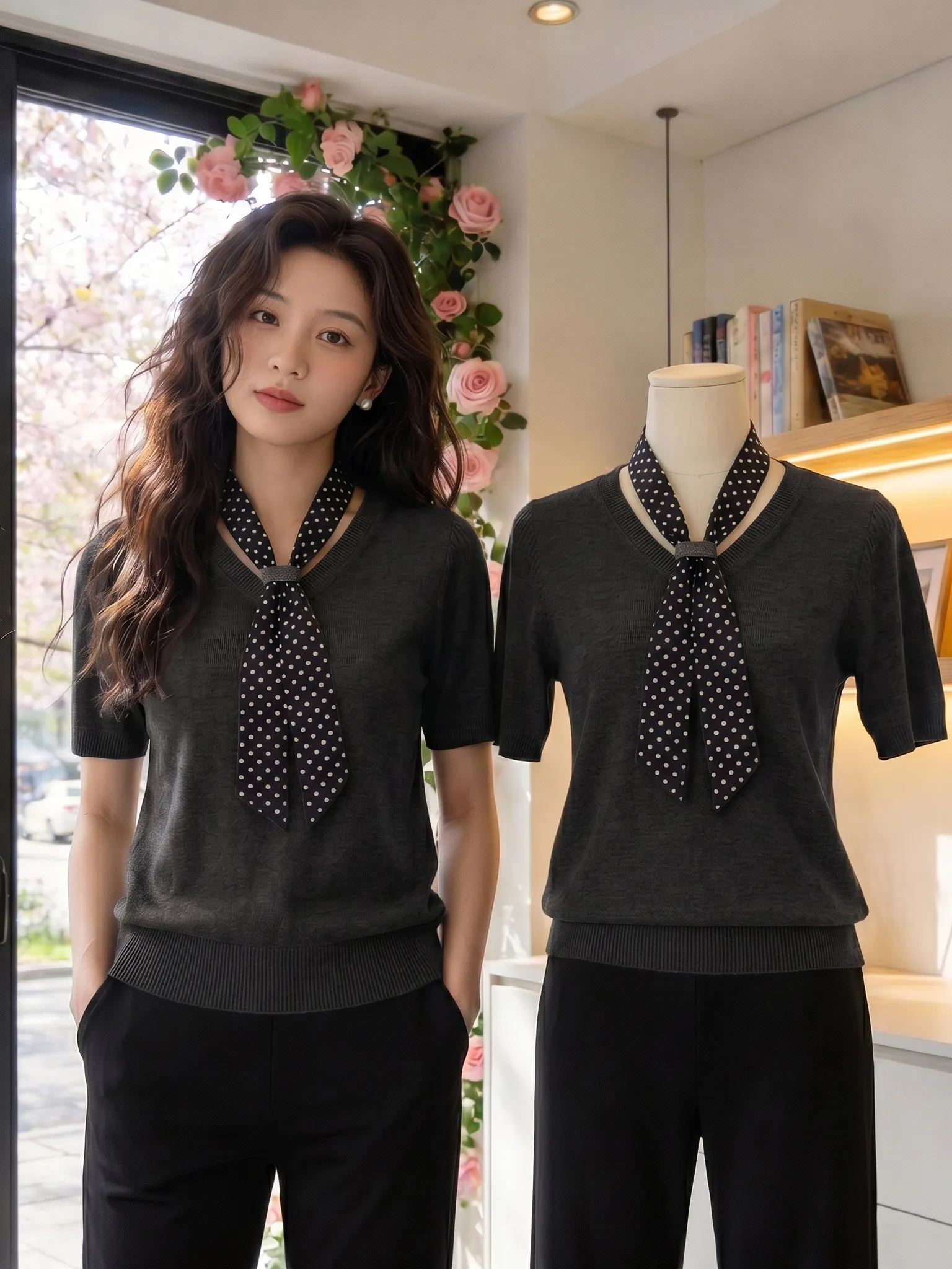 Elegant Pure Color Short Sleeve T-Shirt Women's Fashionable Minimalist Commute Versatile Charming Top Korean Style Summer New...
