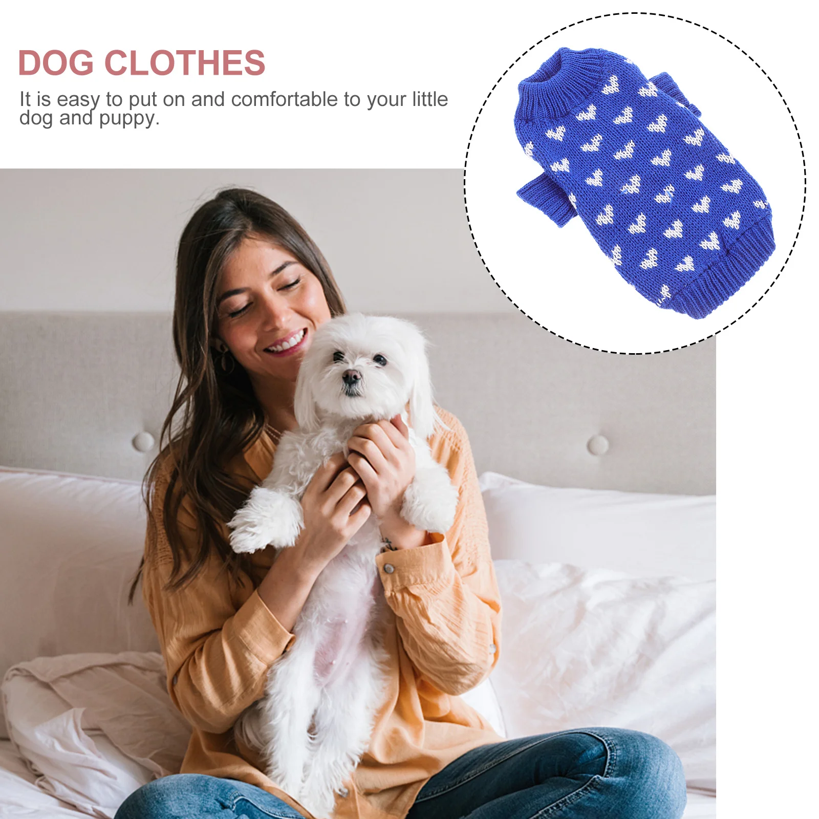 

Xs Size Puppies Sweater Heart Pattern Dog Knitted Sweater Winter Warm Pet Clothes Adorable Comfortable Dog Clothing