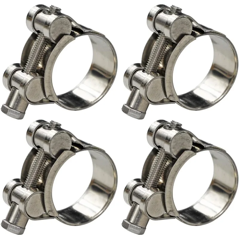 4-Pack Heavy-Duty Adjustable T-Bolt Hose Clamps - 304 Stainless Steel, 17-19mm Outer Diameter, for Plumb