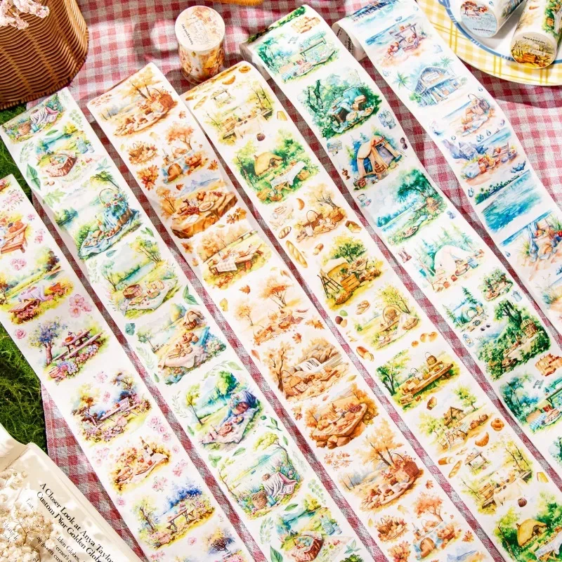 1Roll 2M Tape Picnic Bar INS Landscaping Handbook DIY Material Loop Supplies Stickers Package Diary Scrapbook Writing 65mm*2M