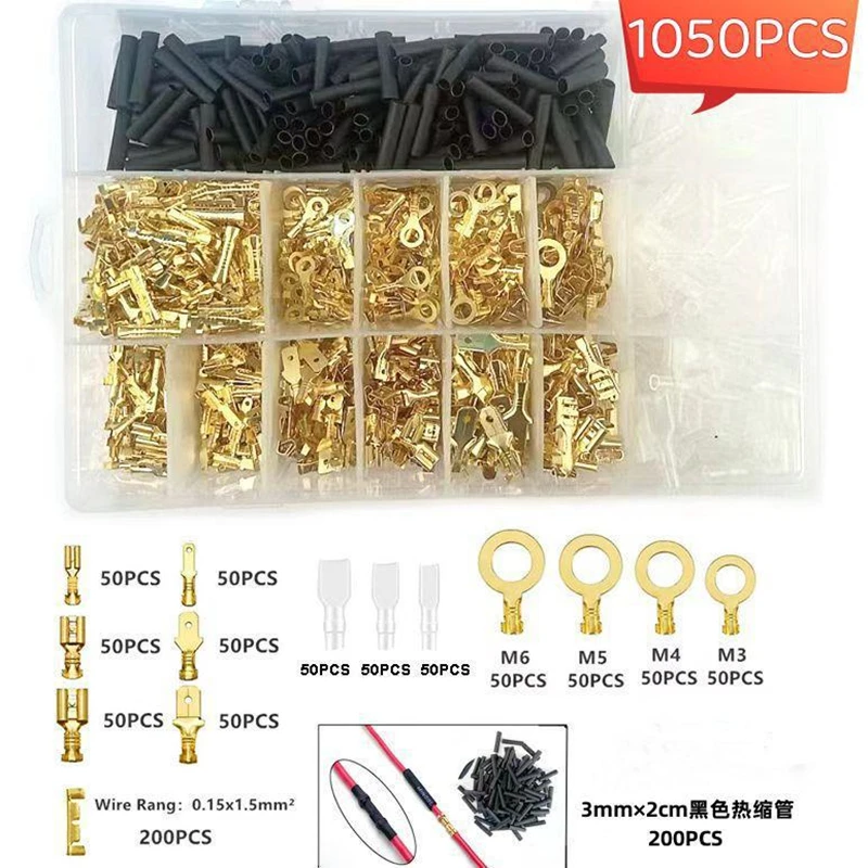 1050Pcs 2.8mm 4.8mm 6.3mm Plug Spring Female Male Cold Crimp Terminals Connector Car Speaker Electrical Wire Connectors Set