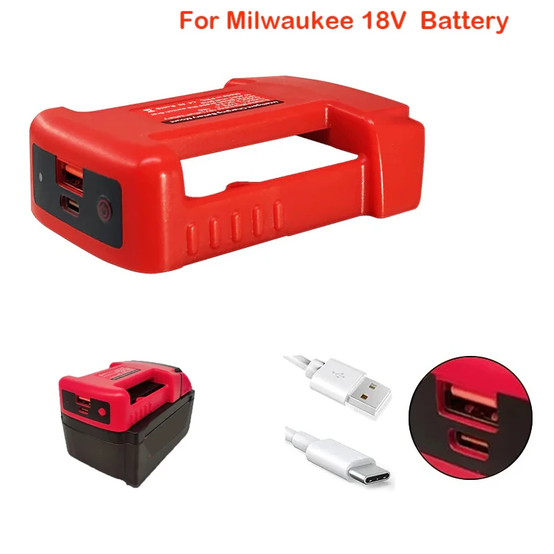 For Milwaukee USB Battery Holder Fast Charger Rack for Milwaukee 18V Battery Portable Battery Holder Adapter with USB Type-C