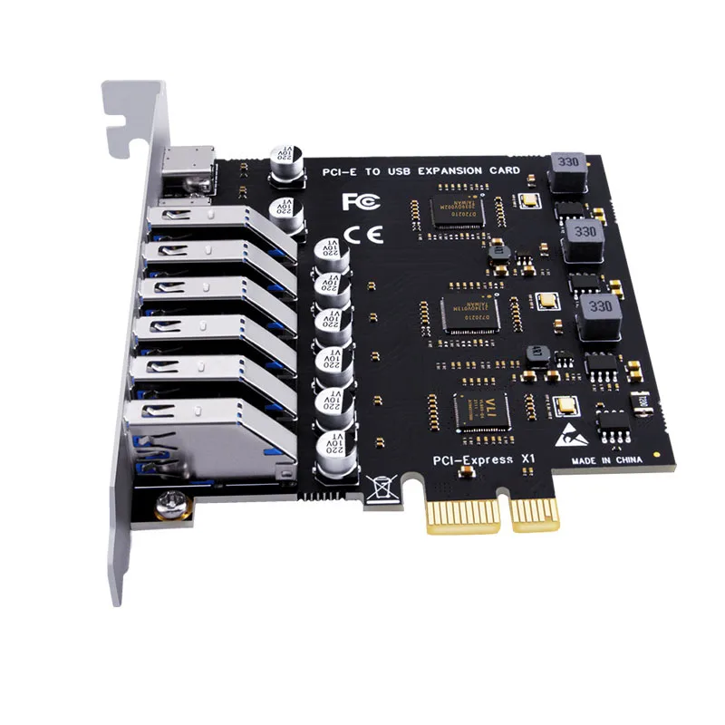 USB 3.2การ์ด PCIe X1 USB Gen1 5Gbps 8พอร์ต (6 USB A + 2 Type C) ชิป VL805 + NEC720210 Converter อะแดปเตอร์ขยาย PCIe Splitter