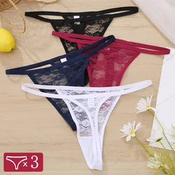 3Pcs/Set Women Floral Lace Thongs Sexy G-String Lingerie Female Low-Rise T-Back Panties Lady Fashion Solid Color Girls Intimates