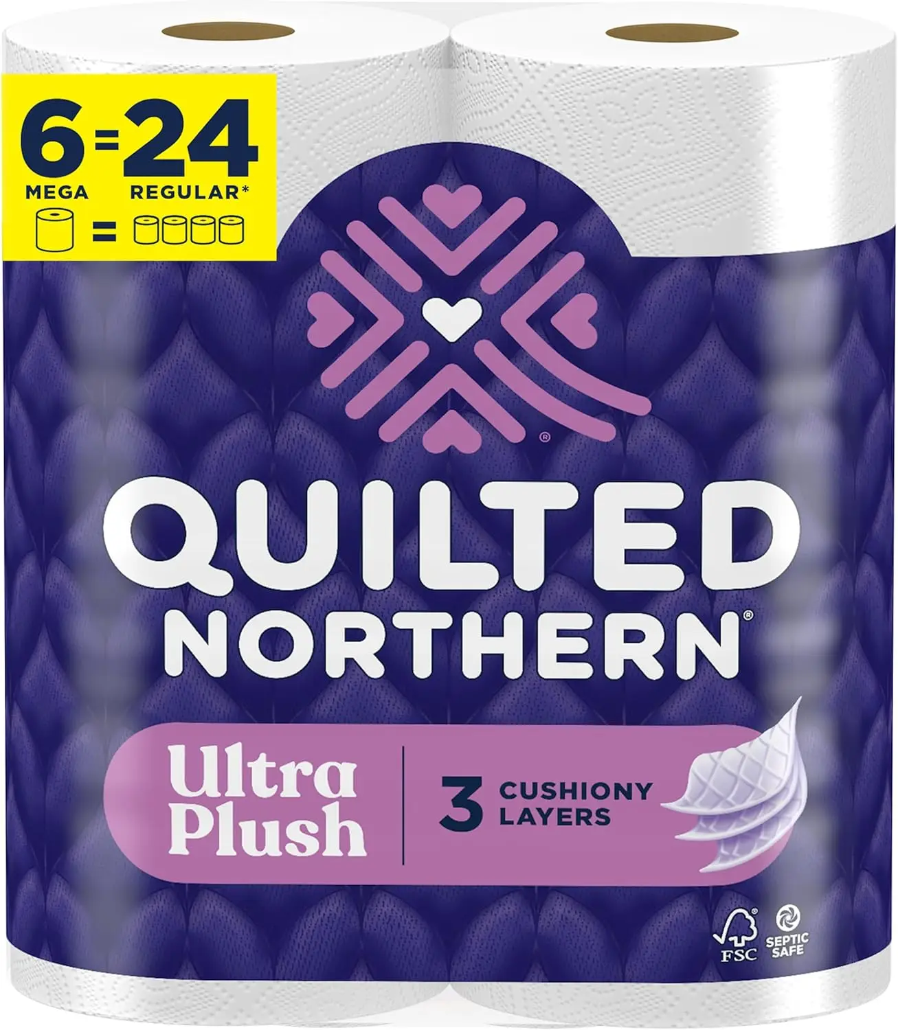 

Ultra Plush Toilet Paper, 6 Mega Rolls = 24 Regular Rolls, 3X Thicker, 3 Ply Soft Tissue