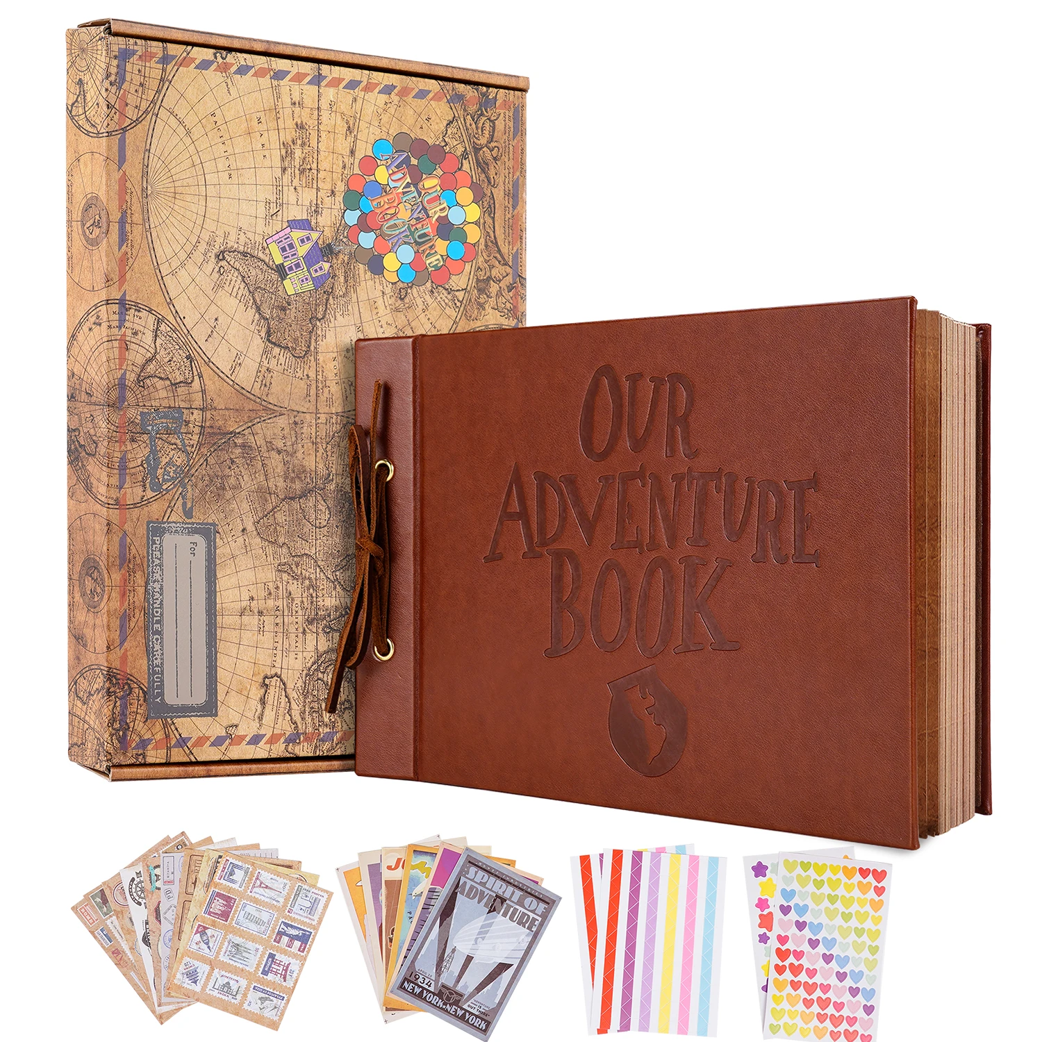 80 Pages Our Adventure Book Scrapbook Album Retro Embossed Letter Leather Hard Cover Couples Wedding Anniversary Memory Book