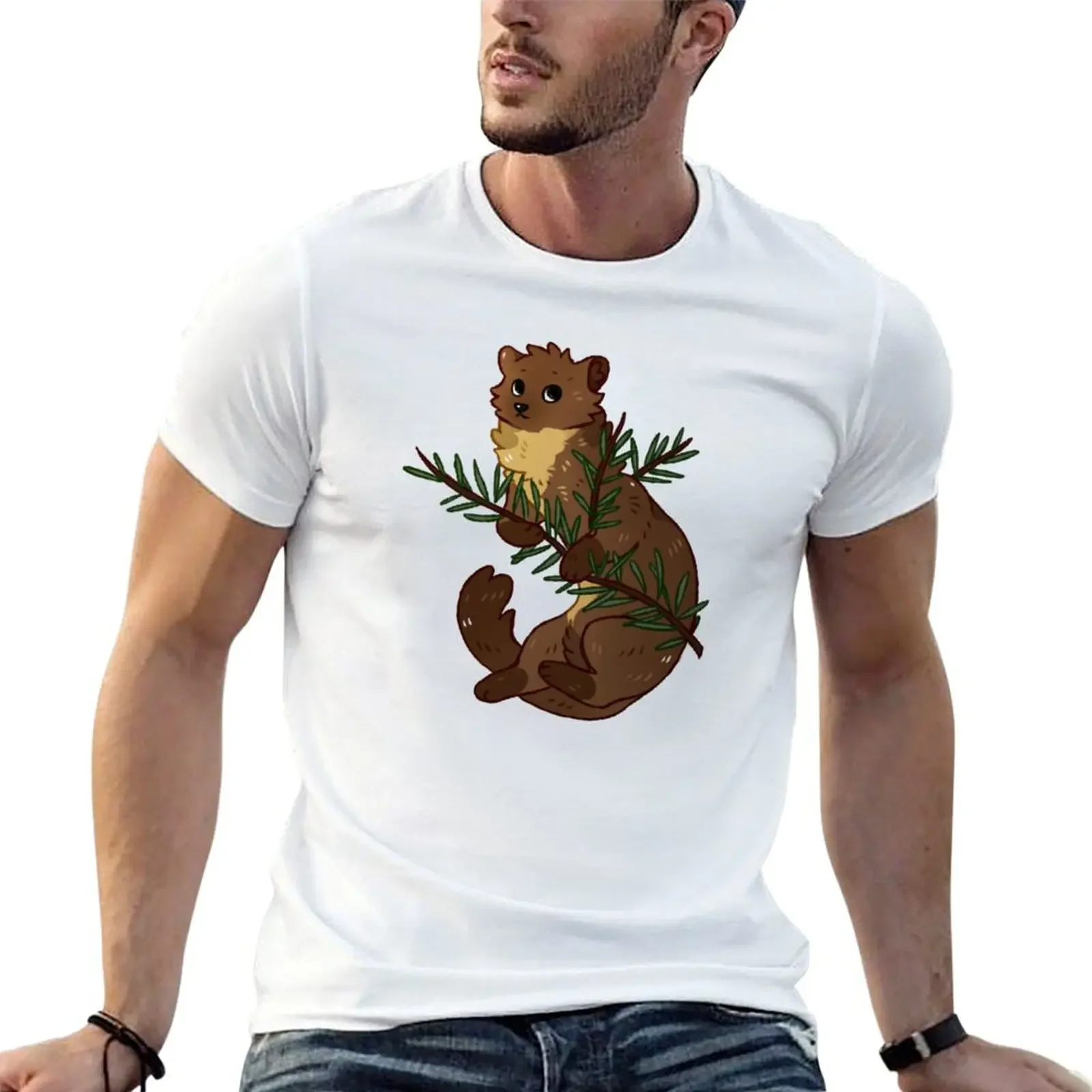 European Pine Marten with Pine Needles T-Shirt aesthetic clothes customizeds mens tall t shirts