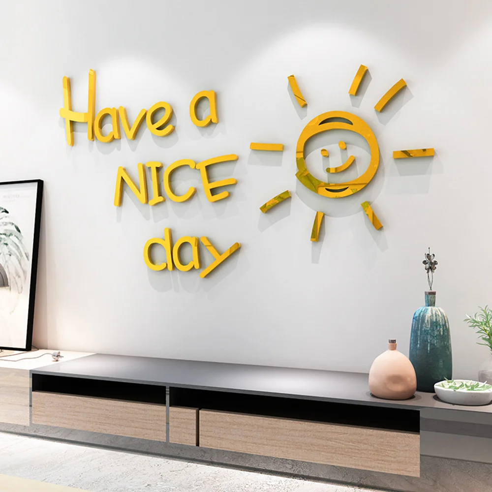 Decoration Wall Sticker Acrylic Bedroom DIY Freezer Have A Nice Day Living Room Mirror Self-adhesive Waterproof