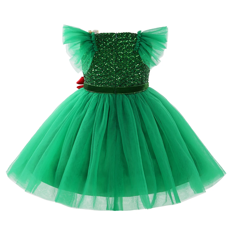 Children Girls Xmas Dress Green Elf New Year Clothing Christmas Tree Tulle Tutu Dress for Toddler Kids Holiday Ball Gown Outfits