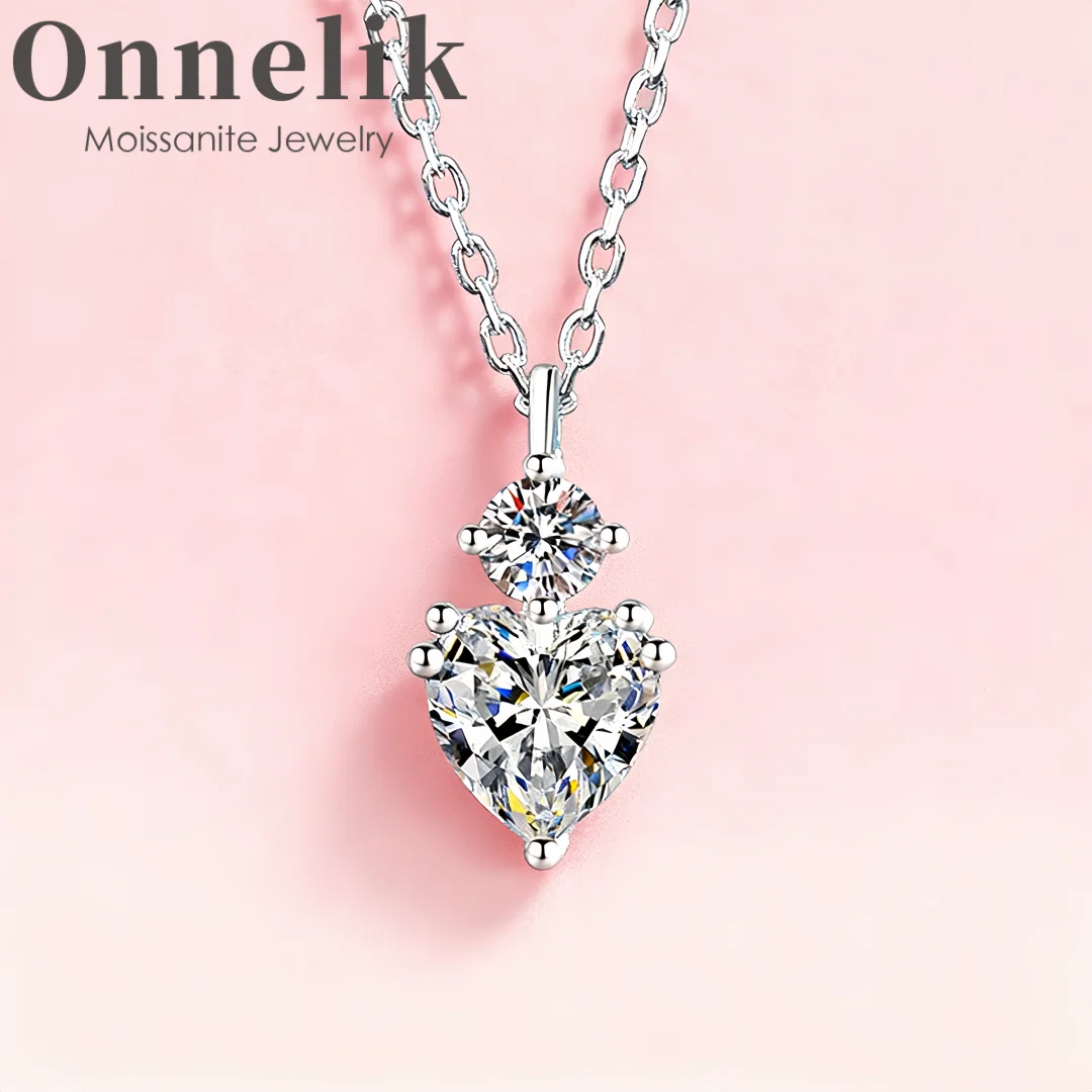 

Onnelik Full Moissanite Necklace 1.2CT S925 Sterling Silver for Women Sweet Heart Pendant Lovely Dainty Luxury Elegant Jewelry