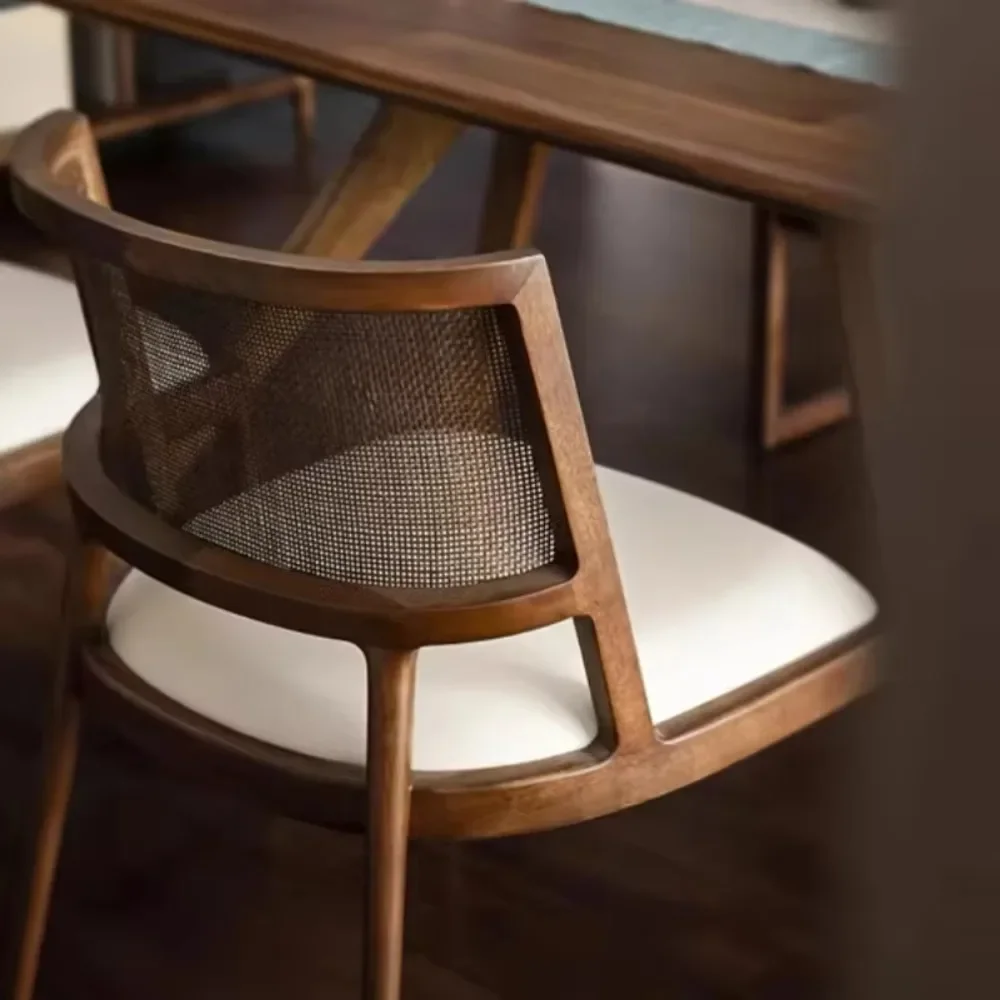 

Southeast Asia Vintage Solid Wood Dining Chair Hotel Restaurant Soft Bag Leisure Backrest Vine Chair