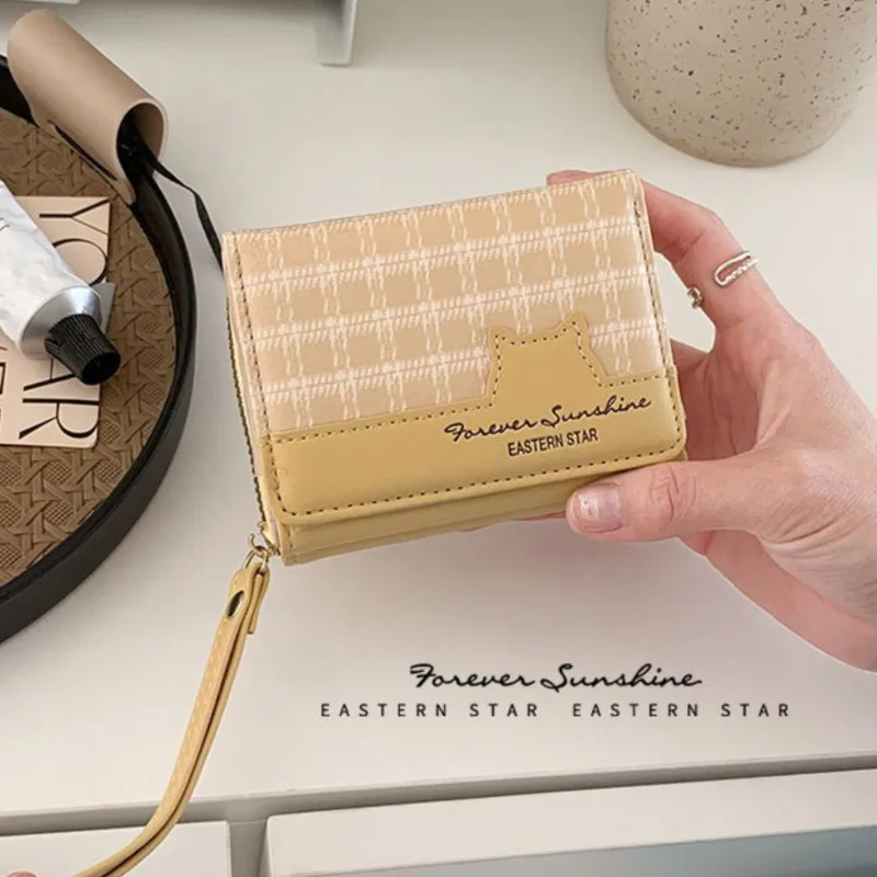 

Женский кошелек в стиле ретро, тканевый чехол на молнии с изображением кота, многофункциональный держатель для карт с несколькими слотами, студенческий свободный держатель для мелочи Carteras Mujer