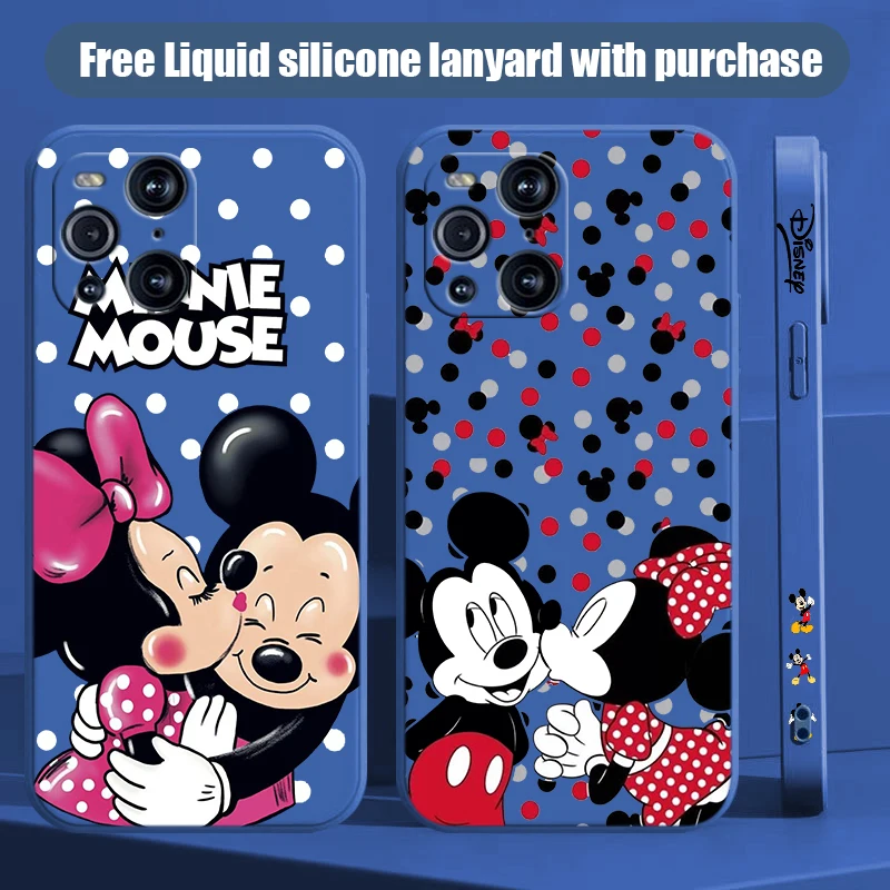 Loving Mickey and Minnie Phone Case For OPPO Find X2 X3 X5 Pro Lite Neo Reno 2 Z 5 6 7 8 10 Lite Pro Liquid Left Rope Shell Capa image 3