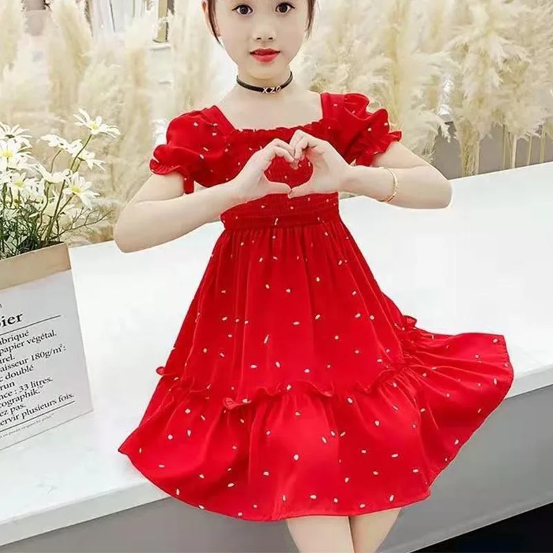 

New Summer Girl's Princess Dress Short Sleeve Long Princess Girl Dress Cute Vacation Party Daily Casual Fashion Kids Outfit