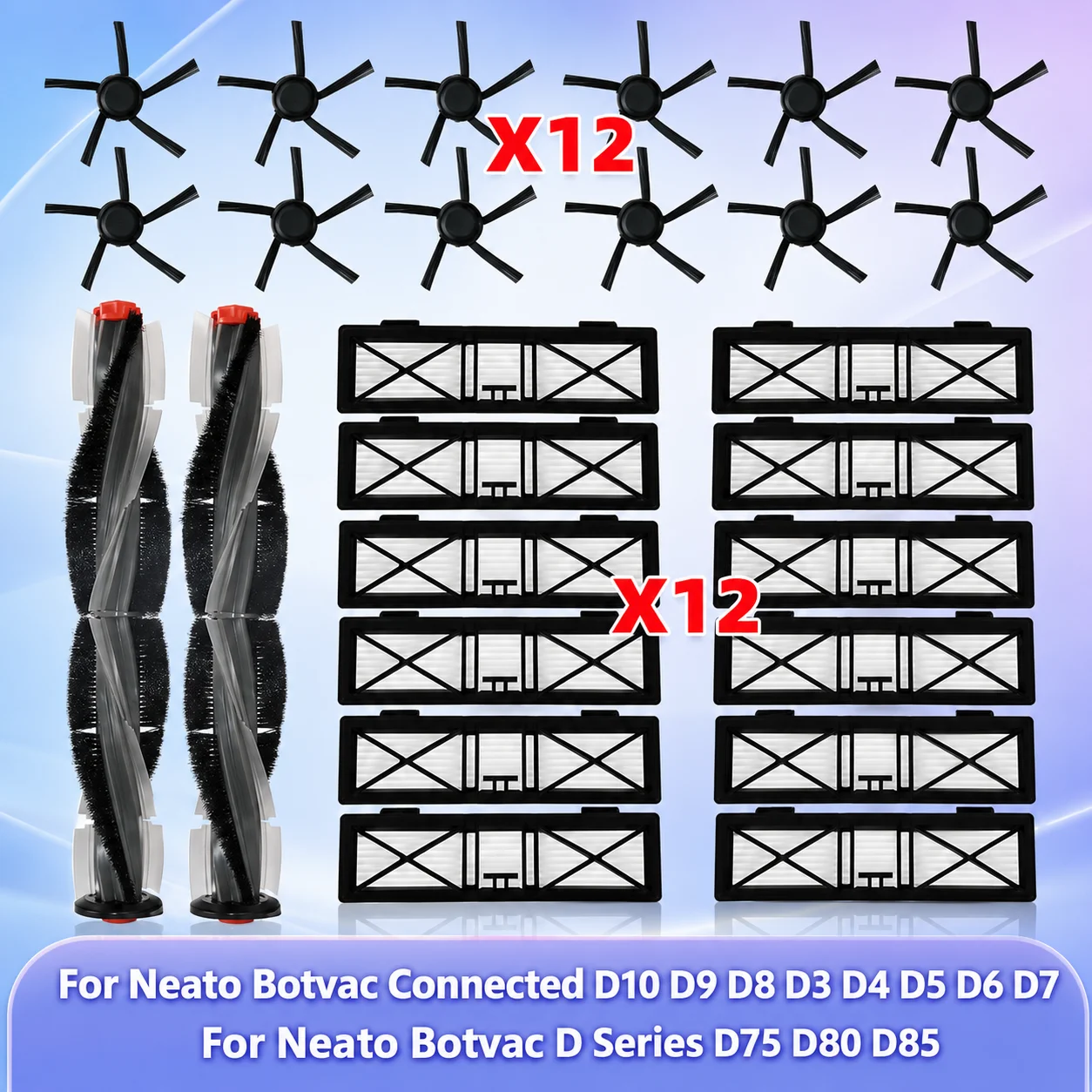 Compatible con Neato Botvac Connected D10 D9 D8 D3 D4 D5 D6 D7, Serie D D75 D80 D85 Piezas Cepillo Lateral Principal Filtro de Ultra Rendimiento