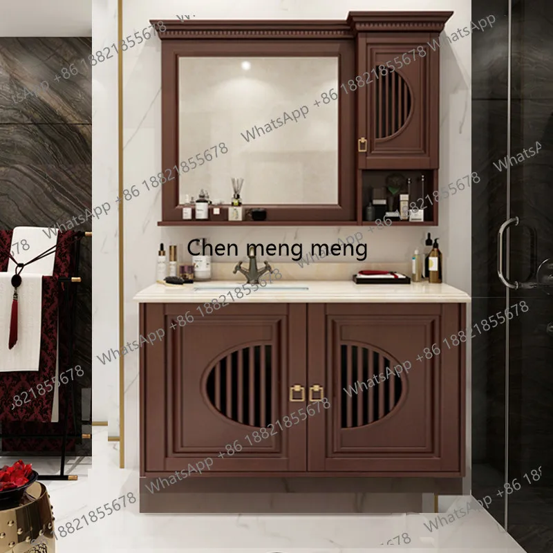 

Modern new Chinese bathroom cabinet solid wood hanging cabinet wall-mounted bathroom intelligent face wash basin cabinet