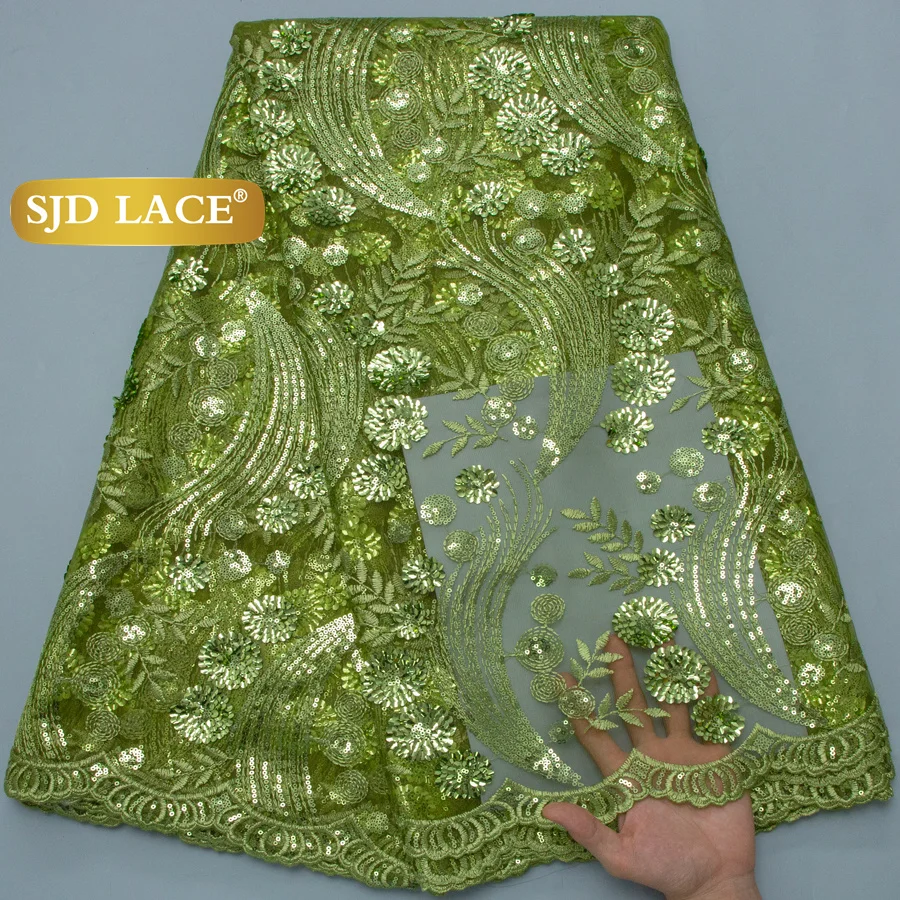 SJD LACE French Mesh Sequins Lace Fabric 2026 High Quality African Tulle Mesh Lace Fabric with Sequins For Women Party Dress3733