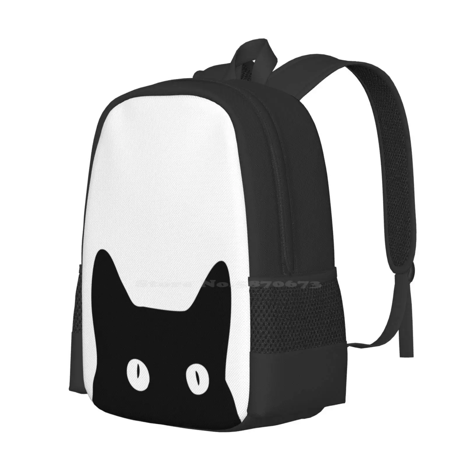 Black Cat Pattern Design Bag Student'S Backpack Black Cat Kitty Meow Watching You Pounce Playful White Eyes