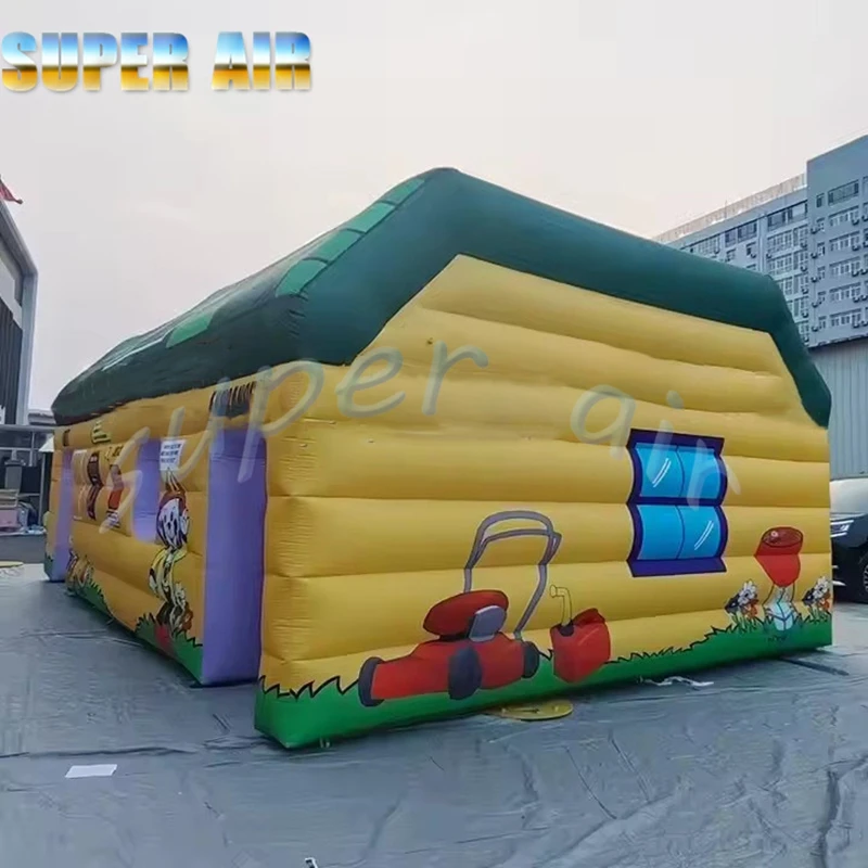 Gorąca wyprzedaż, niestandardowy, dmuchany kwadratowy namiot o tematyce bezpieczeństwa pożarowego na zewnątrz, dmuchana stacja strażacka na imprezy.