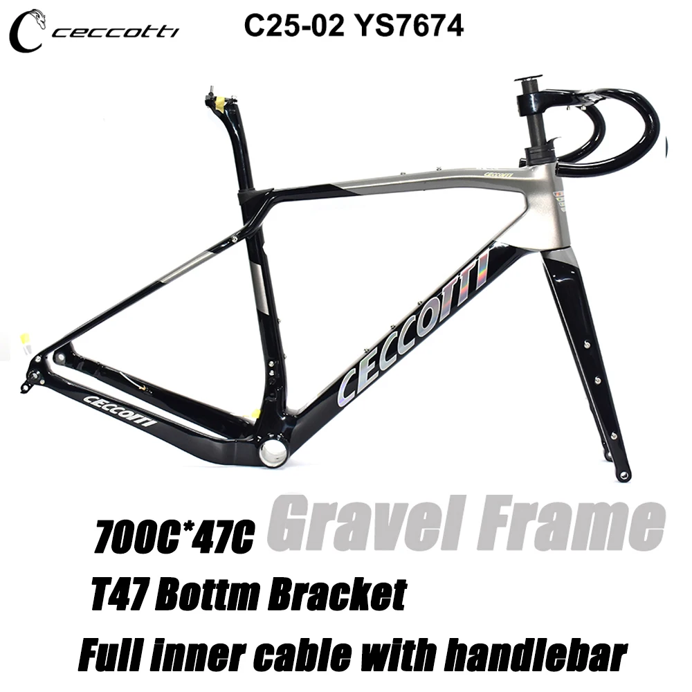 Carbon Gravel Bicycle Frame, Disc Brake, Threaded T47, Full Hidden Cable, 700C * 47C, BB386 Bicycle Frameset