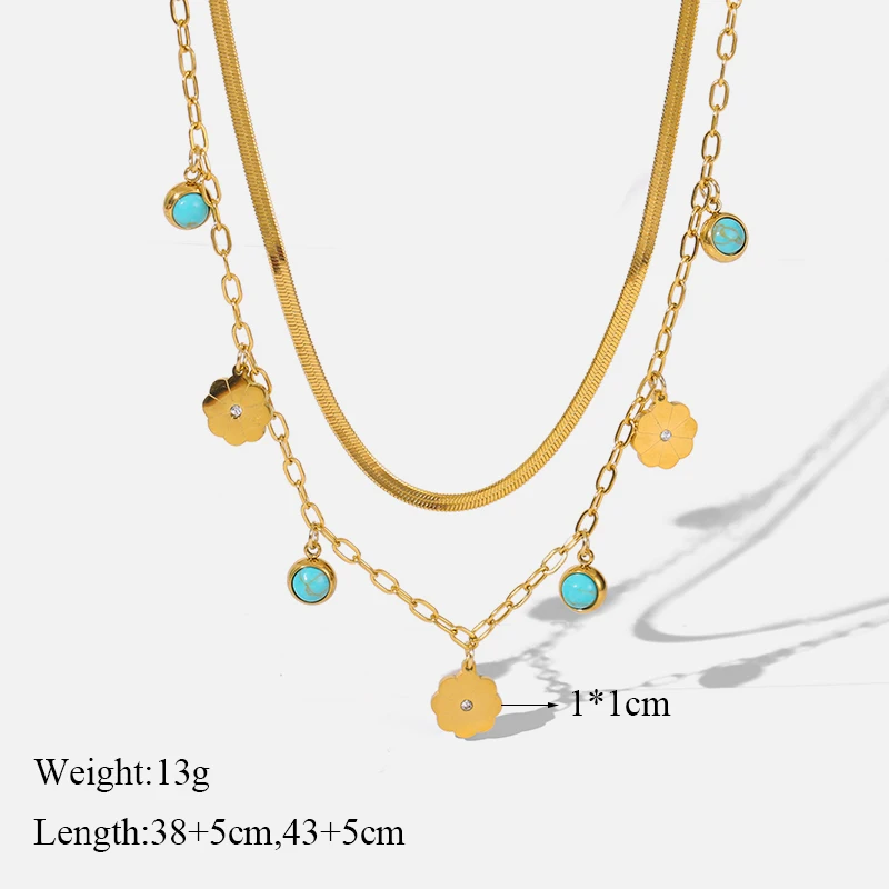 EILIECK 316L Edelstahl-Schmuck Mehrschichtige Halsketten mit grünem Steinanhänger für Damen Vintage Choker Halsketten-Accessoires – Detail 8