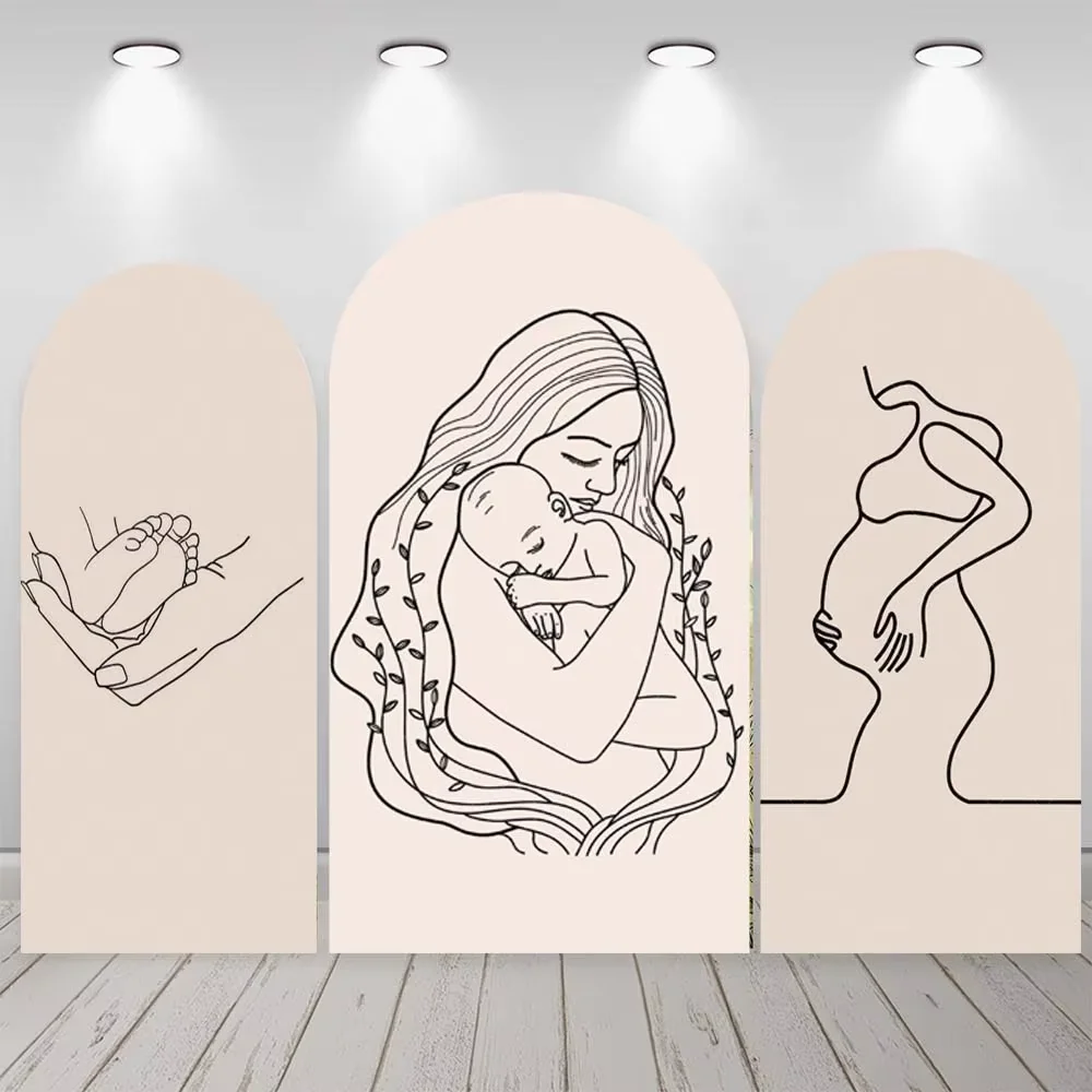 Mehofond مخصص 2-الجانب البيج امرأة حامل صورة ظلية استحمام الطفل غطاء حفلة كيارا قوس جدار خلفية ديكور خلفية الصورة