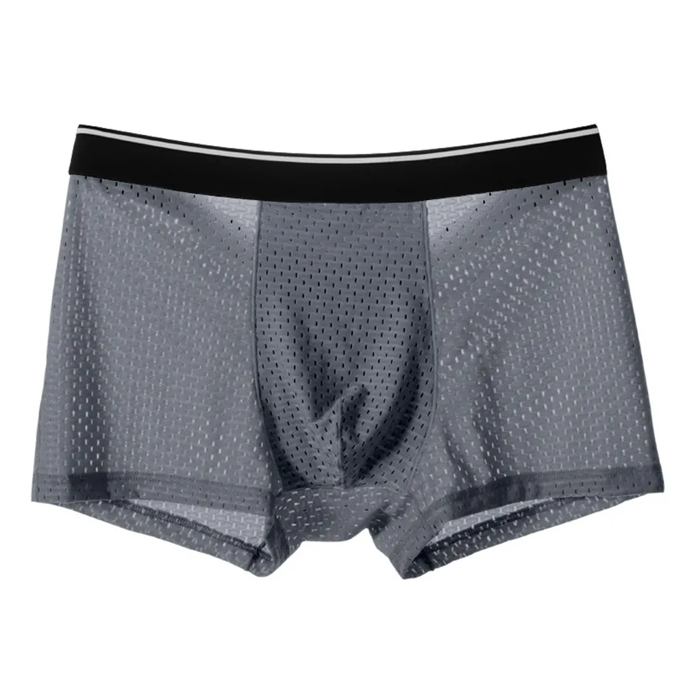 Men Ice Silk Underwear Sheer Mesh Lightweight Boxer Shorts Sexy Breathable Transparent Boxer Briefs Elastic Male Underpants