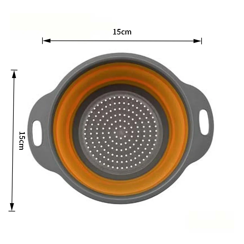 Kitchen Vegetable Washing Basket, Round Foldable Silicone Drainage Filter Equipped With Lightweight Plastic Hand Grip