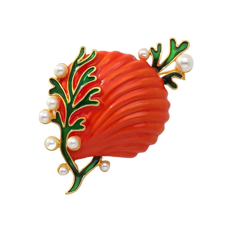 Drip-glazed Shell Pearl High-end Delicate Enamel Personality Vintage Brooch Delicate Pin Jewelry Clothing Accessories for Women