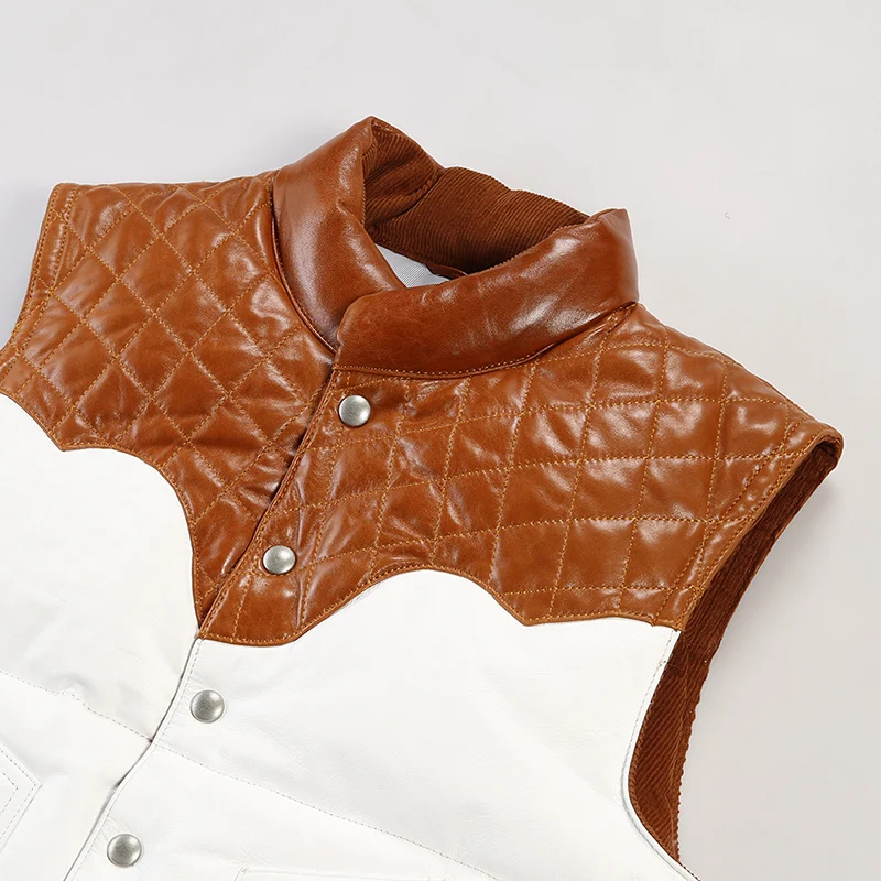 Winter New Genuine Leather Waistcoat Oil Wax Cowhide Sleeveless Jacket Men Women Down Vests